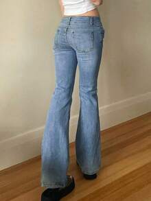 NVFelix 新款秋季弹力喇叭牛仔裤，双口袋，浅蓝色