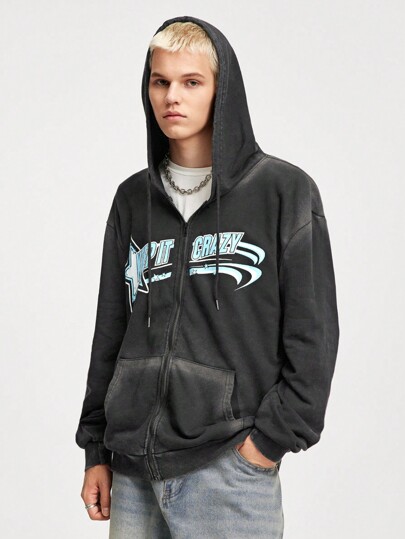 Prep سترة برباط رجالية كاجوال ذات طباعة حرف نجمي للربيع والخريف