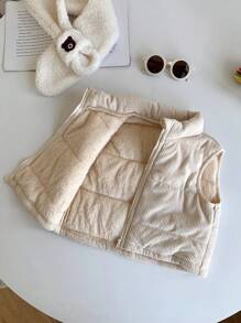 SHEIN 男宝宝休闲可爱运动街头时尚百搭保暖毛绒背心外套，适合秋冬季居家、外出、玩雪