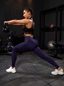 EURMUSE Leggings de cintura ancha bolsillo de celular - Morado - Ver 4