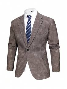 Manfinity Mode Chaqueta blazer casual de negocios de manga larga con cuello de chal a cuadros, tallas grandes, otoño e invierno