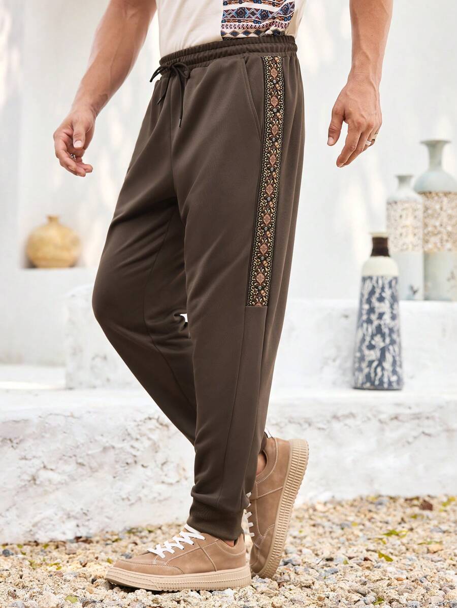 Manfinity Homme Męskie brązowe, patchworkowe, ściągane sznurkiem spodnie dresowe na co dzień