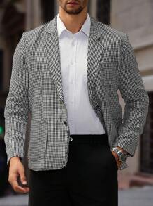 Manfinity Mode 男士时尚千鸟格翻领休闲西装外套，秋季