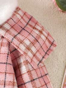 Baby Girl Plaid Patchwork Fluffy Collar Long Sleeve Casual Jacket - Pink - View 4