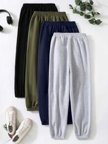 SHEIN 4 chiếc quần chạy bộ dệt kim nhiều màu thường ngày cho bé gái tuổi tiền dậy thì, đa năng và dễ phối đồ - Nhiều màu - Xem 2