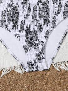 Tween Girl Random Paisley Print Halter Neck Bikini Set - Black and White - View 4