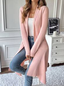 Chiquease Cárdigan casual de manga larga liso - Chaqueta de largo extendido