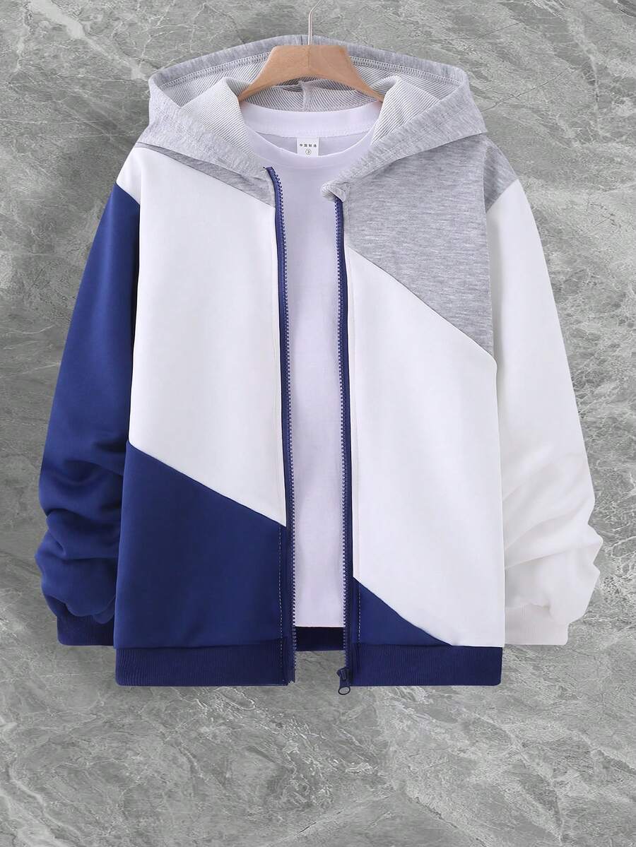 Áo nỉ trùm đầu có khóa kéo nhiều màu, mặc thường ngày - Màu xanh lam - Xem 1