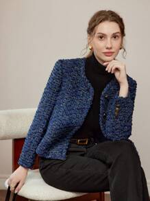 MOTF PREMIUM GOLD SINGLE BREASTED PLACKET JACKET - Blue - View 2