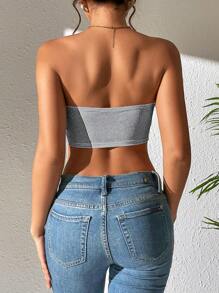 SHEIN PETITE Women's Sleeveless Solid Color Cropped Fitted Top, Summer - Grey - View 2