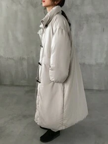 FRIFUL Áo khoác có dây rút màu trơn thường ngày mùa đông cho nữ có cổ áo dài có đệm - trắng - Xem 6