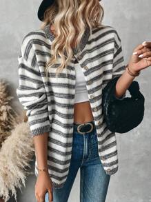 Chiquease Cárdigan informal y holgado con botones y estampado de rayas para mujeres