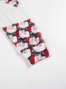 Santa Claus & Snowflake Print Asymmetrical Collar Casual T-Shirt, For Spring/Autumn - White - View 3