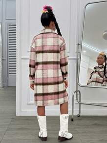 Slaydiva Tween Girl Plaid Print Long Sleeve Casual Jacket, Fall/Winter - Multicolor - View 2