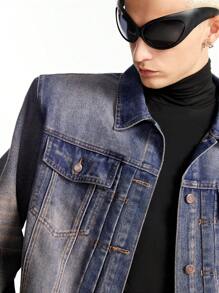 NEON BLANC Men's Washed Denim Jacket With Padded Shoulders And Oversized Fit
