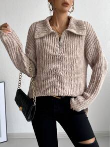 Chiquease Nuevo suéter de punto suelto de manga larga con cremallera para mujer para otoño e invierno