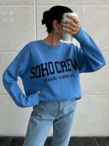 EURMUSE Woman Boho Crew Jacquard Regular Fit Casual Style Winter Sweater - Royal Blue - View 6