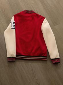 Manfinity Streetrush Men's Solid Color Patchwork Front Button Long Sleeve Letter Baseball Jacket