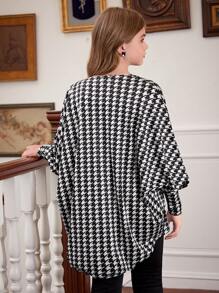 SHEIN 1pc Girls' Loose Fit Houndstooth Batwing Formal Jacket, Autumn - Black and White - View 2