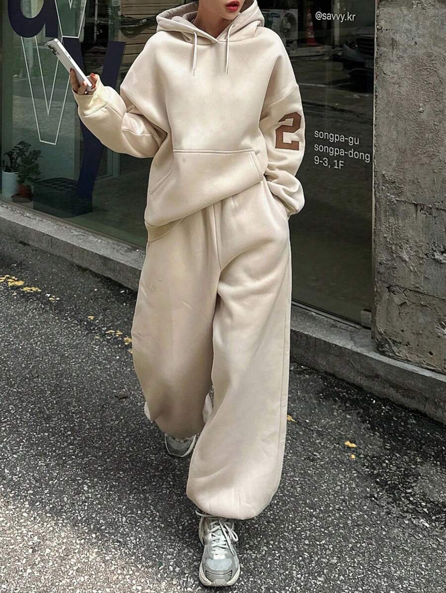 DAZY 女士秋冬保暖连帽衫和抽绳运动裤休闲套装，女士家居服套装