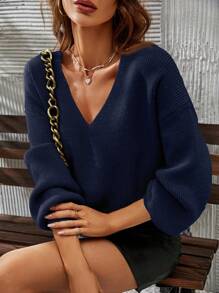 SHEIN Frenchy Suéter de mujer con hombros caídos, blusas de manga larga para otoño/invierno