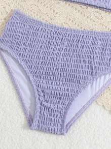 Young Girl Summer Beach Halter Crop Top & Triangle Bikini Set - Mauve Purple - View 5