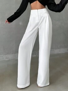 SHEIN Tall 女士纯色高腰阔腿裤 - 奶油色 - 查看 6