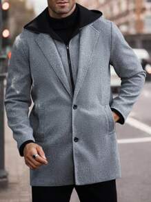 Manfinity Homme Chaqueta larga con cuello para hombre para otoño e invierno, con bolsillos, informal