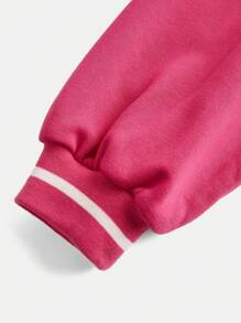 SHEIN Teen Girl Knit Print Color Block Ribbed Fleece Cropped Bomber Jacket - Hot Pink - View 6