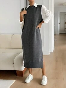 Chiquease 女士百搭无袖长裙，休闲 - 灰色 - 查看 3