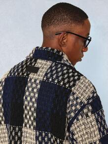 SUMWON Textured Boxy Jacket Knit Winter Holiday Geometric Pattern Zip Front Casual Vintage Style Retro Fashion Classic Checkered College - Yellow - View 6