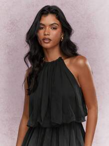 MISSGUIDED Music Festival Tiered Ruffle Halter Neck Mini Dress - Black - View 3
