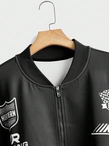 Manfinity Roughcore Chaqueta con cremallera y estampado de letra para hombre de talla grande - Blanco y Negro - Ver 4
