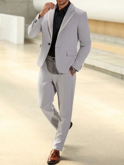 Manfinity Mode 大码男式撞色滚边尖领西装外套和裤子套装