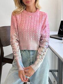 EURMUSE 女士箔印花圆领针织长袖粉色和银色图案毛衣套头衫 - 粉色 - 查看 6