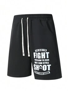 Manfinity Sport PWRUP Short de sport pour homme style boyfriend avec cordon de serrage à la taille et imprimé slogan