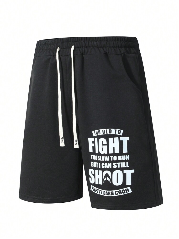 Gym Rark Boyfriend Style Men's Slogan Print Drawstring Waist Sports Shorts Sweat Pants Black Shorts - Black - View 1