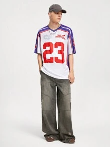 ROMWE MEN Street Life Men's Solid Color Patchwork Short Sleeve Letter Print Casual T-Shirt - White - View 2