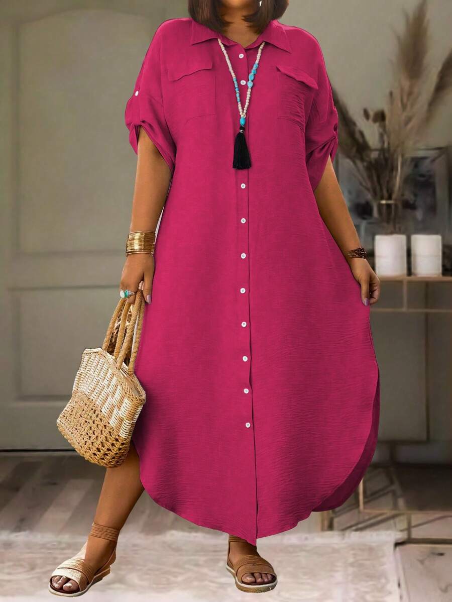 Vogstyle - Robe Tunique Femme Manches Longues Coupée A-Ligne, Décontractée Avec Poches Latérales
