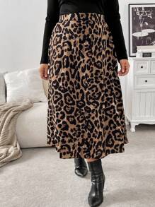 SHEIN Frenchy Plus Size Women Elegant Leopard Print Skirt