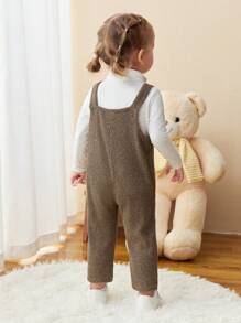 SHEIN 新生女婴宝宝和妈妈配套罗纹针织连体衣，卡其色，适合家庭聚会、玩耍、户外 - 駝色 - 查看 3