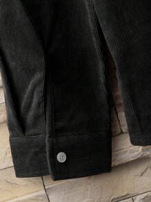 Manfinity Homme 男士休闲字母印花宽松长袖衬衫，春秋冬款 - 黑色 - 查看 3