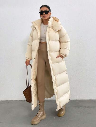 SHEIN Tall Keep Warm Feature, Maxi Lenght, Side Popper Detailed Puffer Winter Coat
