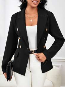 Chiquease 戧駁領雙排釦西裝外套 - 黑色 - 查看 3