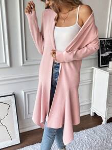Chiquease Cárdigan casual de manga larga liso - Chaqueta de largo extendido