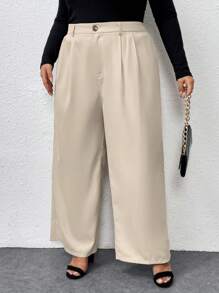 SHEIN CURVE+ Pantaloni da tailleur in vita alta di tinta unita per taglie forti