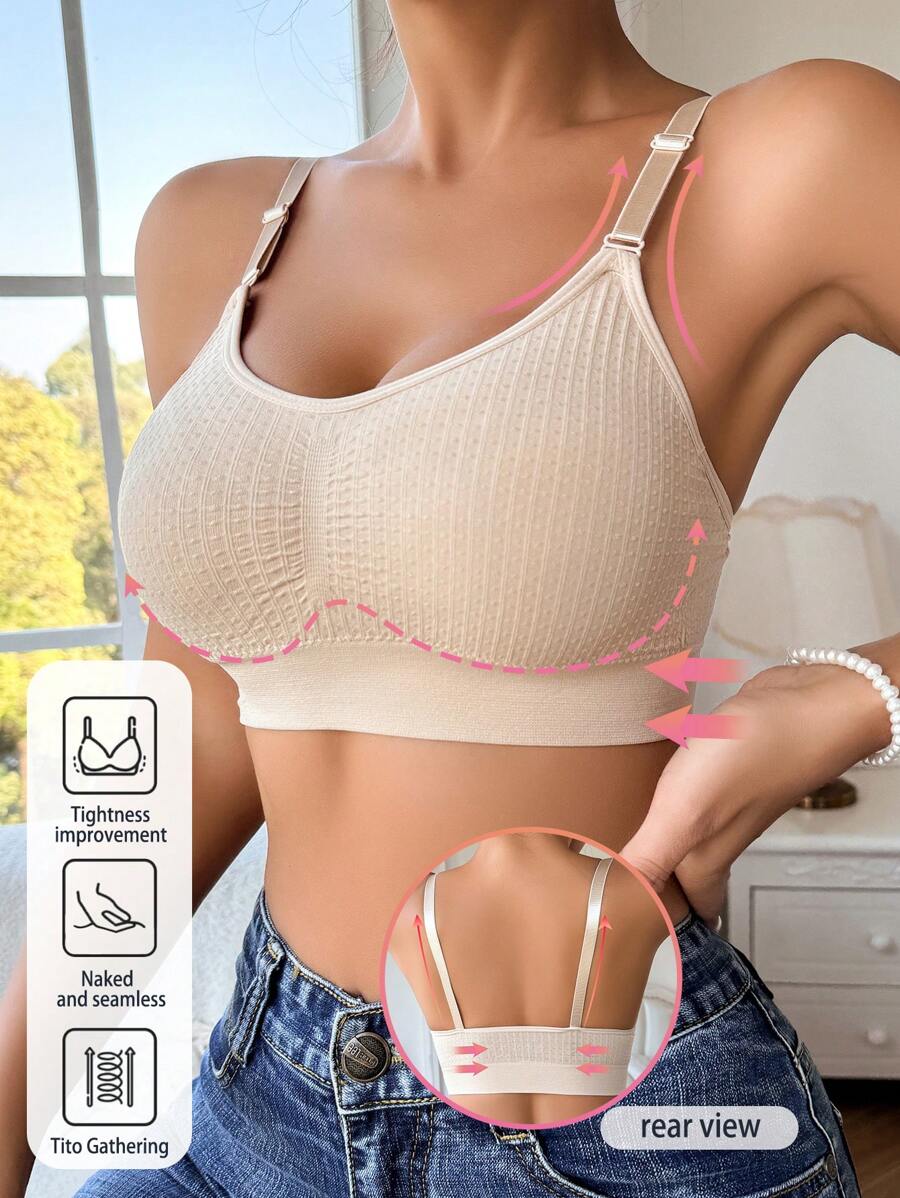 1pc Seamless & Wire-Free Soft Comfort Wireless Bra For Women - Apricot - View 1