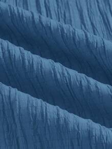 SHEIN Essnce Pantalones largos casuales y simples con textura para mujer, ideales para el verano y la primavera, perfectos para el Día de San Valentín y Año Nuevo - Azul - Ver 4