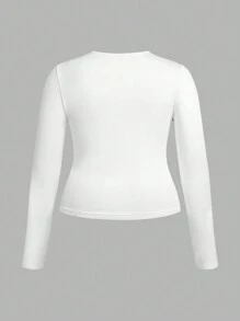 CovetEZ 2 件套大码简约圆领长袖 T 恤套装，初秋 - 黑與白 - 查看 3