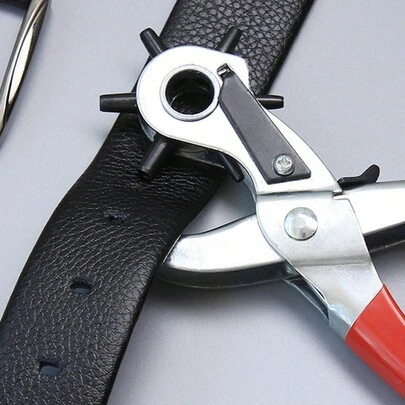 1Pc Multifunction Belt Punch Tool,Leather Hole Punch Tool 8.5" Heavy Duty 6 Size Revolving Leather Belt Hand Hole Puncher For Belts, Watch Bands, Straps, Dog Collars, Saddles, Shoes, Fabric, DIY Home Or Craft Projects (Silver/Red) Christmas For Holiday Gift Giving